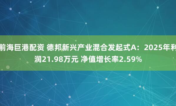 前海巨港配资 德邦新兴产业混合发起式A：2025年利润21.98万元 净值增长率2.59%