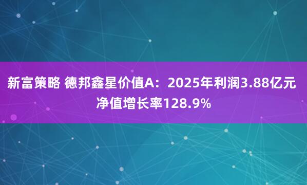 新富策略 德邦鑫星价值A：2025年利润3.88亿元 净值增长率128.9%